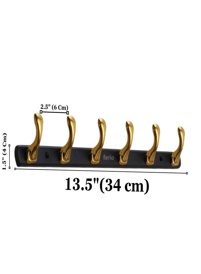 FERIO Zinc 6 Pin Cloth Hanger Door Wall Hooks Rail for Hanging Clothes, Bathroom Cloth Hanger Door Wall Bedroom Bathroom Robe Hooks (Gold with Black, 6 Hook) - Image 2
